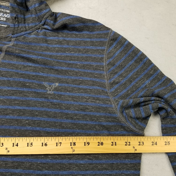 American Eagle Hoodie Mens Size XL Gray Blue Striped Pullover Hooded Shirt - Picture 6 of 10